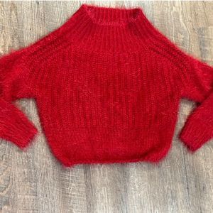 C & V Chelsea & Violet Women Xs Bright Red Rib Knit Cropped Sweater Acrylic